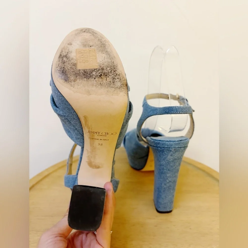 Jimmy Choo Heloise Denim Platform Heel Sandals - Picture 11 of 11